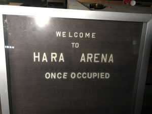 welcome to hara arena sign urban exploration