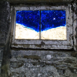 painted window night scene stars