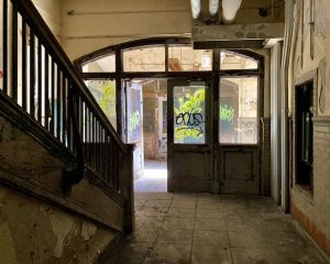 abandoned school lobby
