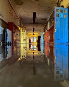 abandoned school flooded hallway refection