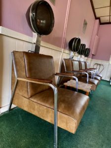 vintage dryer chairs in hair salon
